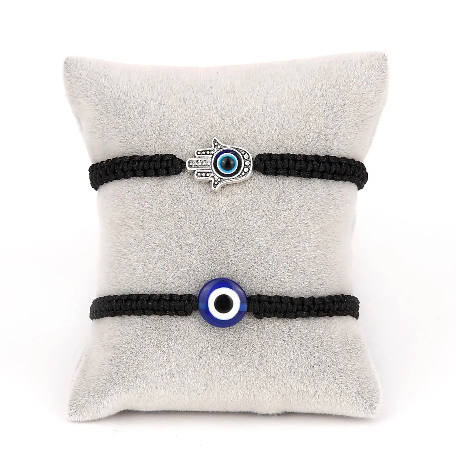 2PCS Blue Evil Eye Couple Bracelet Sets for Woman Men Charm Palm Resin Bead Rope Chain Lucky Bracelets Friendship Jewelry Gift