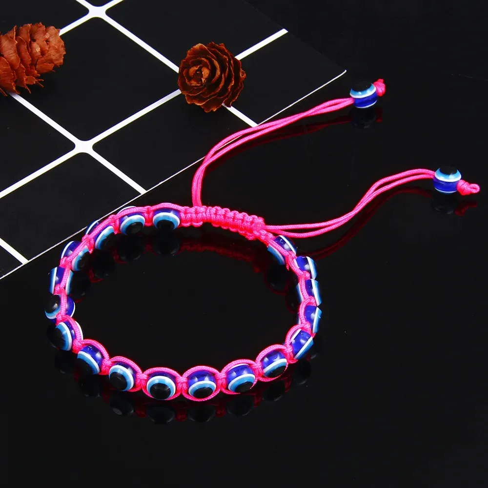 2PCS Blue Evil Eye Couple Bracelet Sets for Woman Men Charm Palm Resin Bead Rope Chain Lucky Bracelets Friendship Jewelry Gift