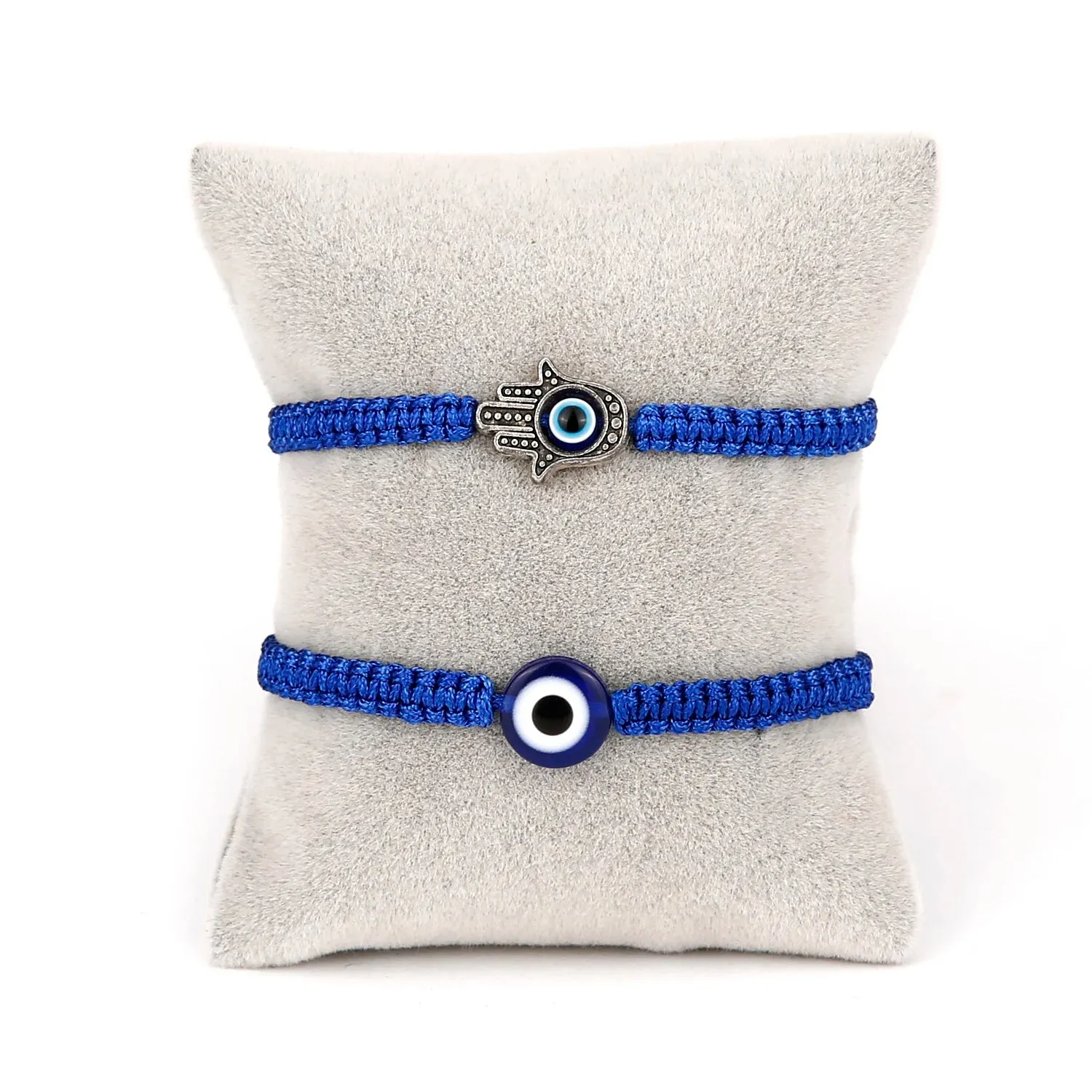 2PCS Blue Evil Eye Couple Bracelet Sets for Woman Men Charm Palm Resin Bead Rope Chain Lucky Bracelets Friendship Jewelry Gift