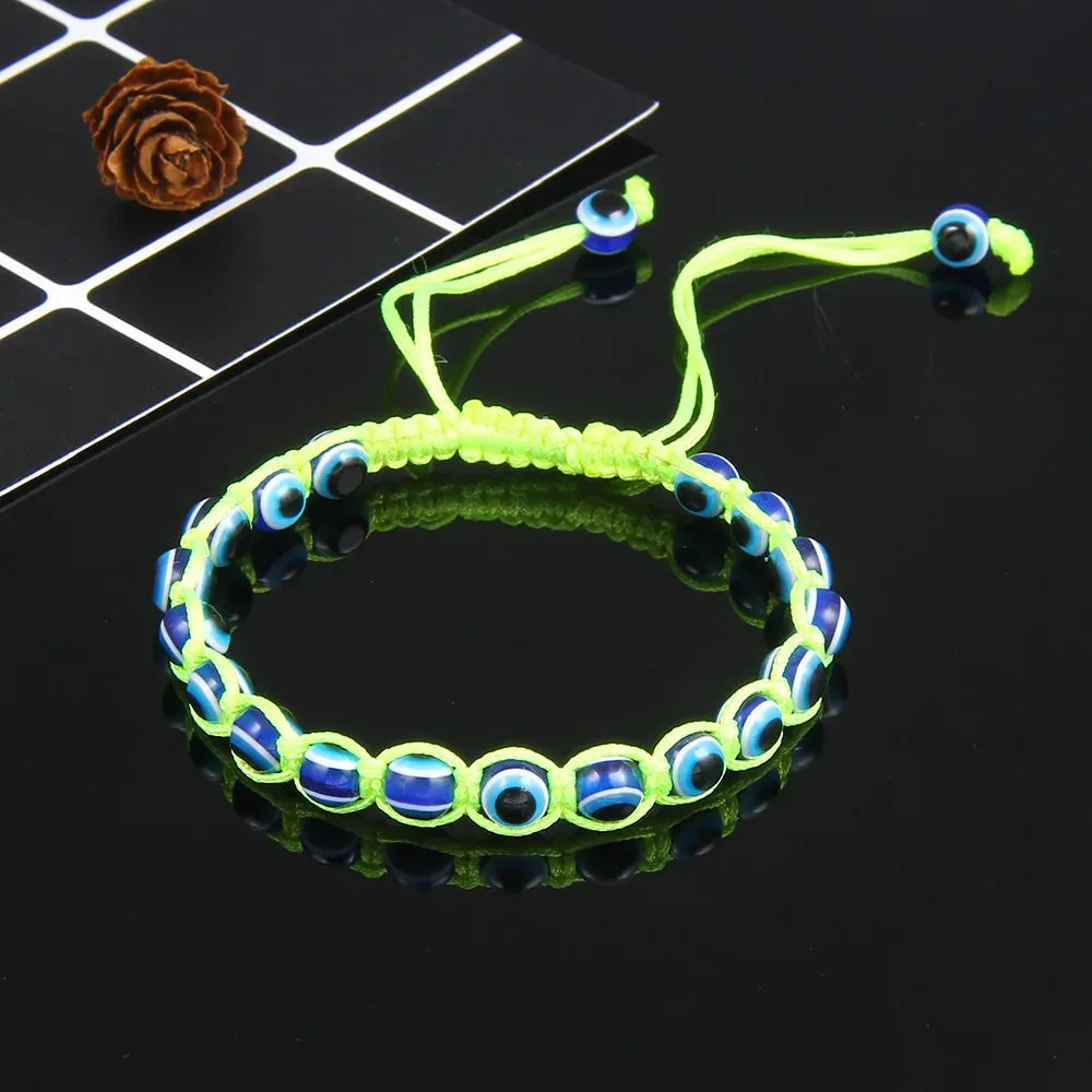 2PCS Blue Evil Eye Couple Bracelet Sets for Woman Men Charm Palm Resin Bead Rope Chain Lucky Bracelets Friendship Jewelry Gift