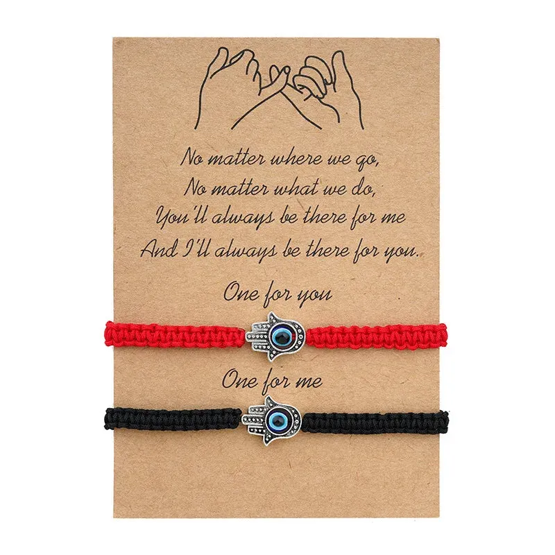 2PCS Blue Evil Eye Couple Bracelet Sets for Woman Men Charm Palm Resin Bead Rope Chain Lucky Bracelets Friendship Jewelry Gift