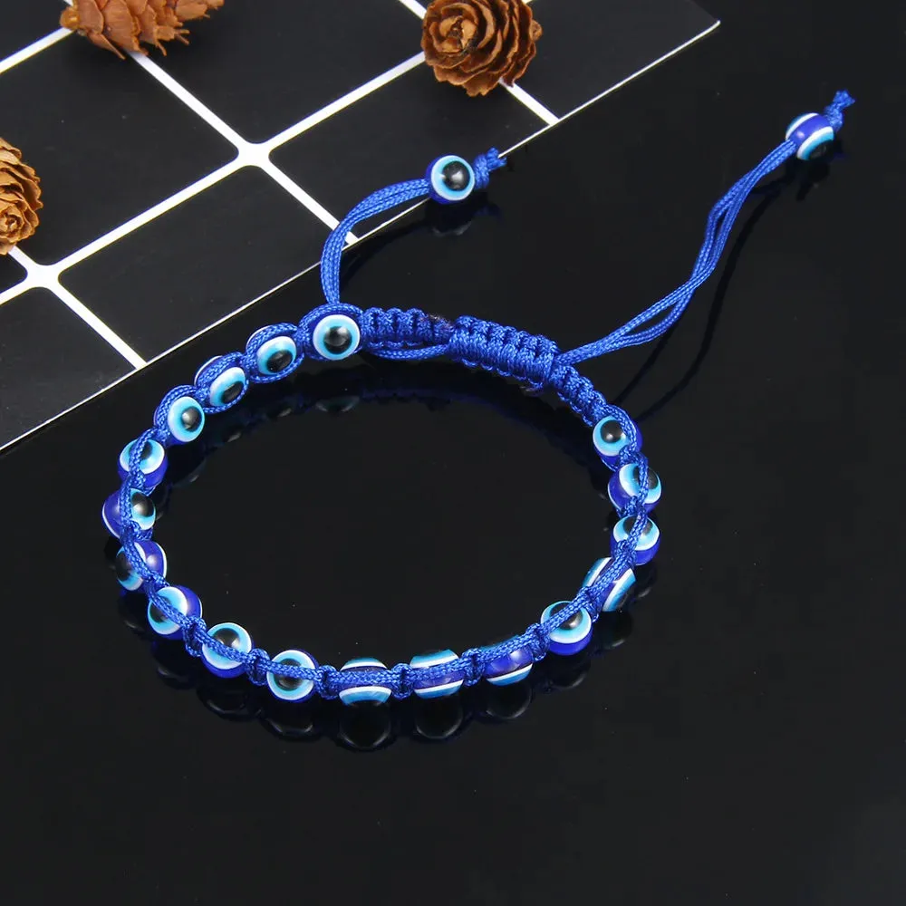 2PCS Blue Evil Eye Couple Bracelet Sets for Woman Men Charm Palm Resin Bead Rope Chain Lucky Bracelets Friendship Jewelry Gift