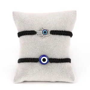 2PCS Blue Evil Eye Couple Bracelet Sets for Woman Men Charm Palm Resin Bead Rope Chain Lucky Bracelets Friendship Jewelry Gift