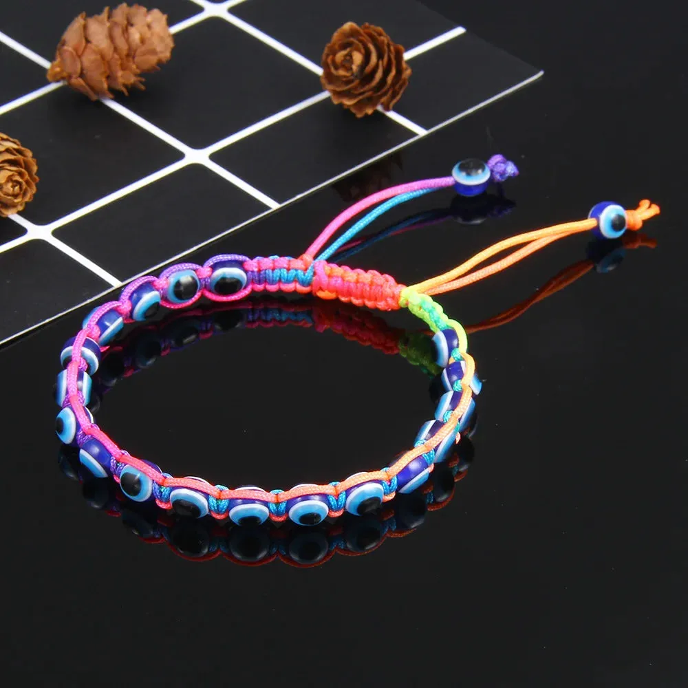 2PCS Blue Evil Eye Couple Bracelet Sets for Woman Men Charm Palm Resin Bead Rope Chain Lucky Bracelets Friendship Jewelry Gift