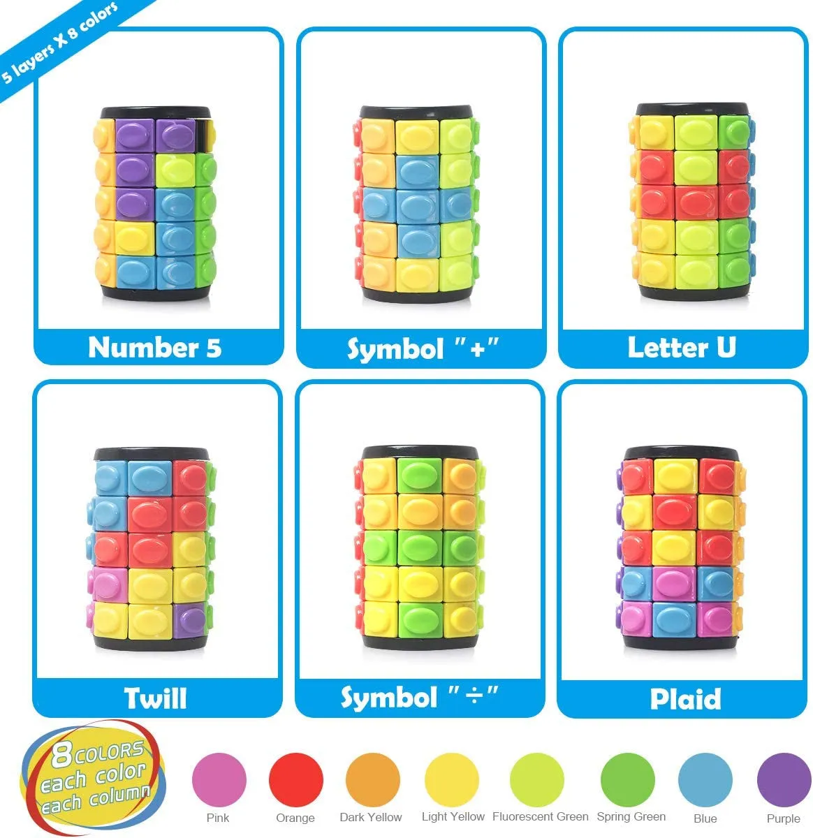 3D Puzzles Decompression Magic Cubes DIY Cylinder Puzzle (5 Layers)
