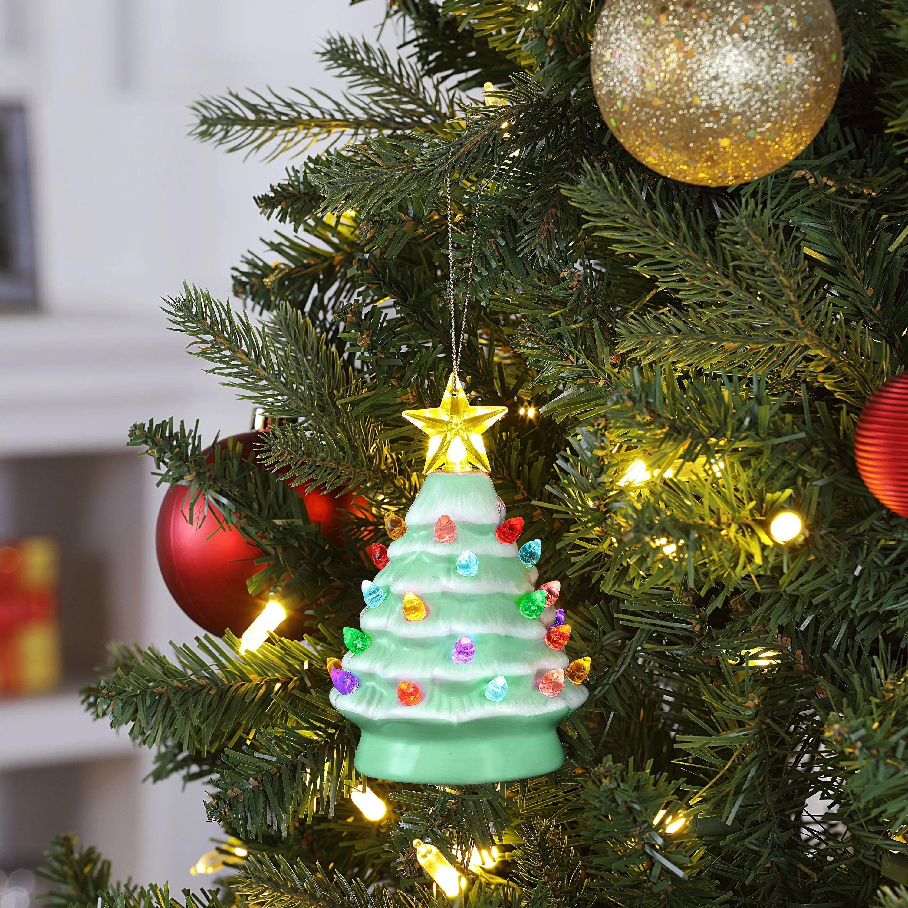 5 in. Set of 3 Nostalgic Ceramic Tree Ornaments - Seafoam