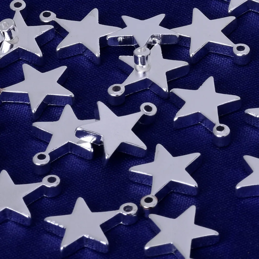 About 12.6*10.1MM tibetara Brass Star Personalized Stamping Blank Bar pendant bracelet Craft Supplies Aperture 1.2MM plated silver 20pcs