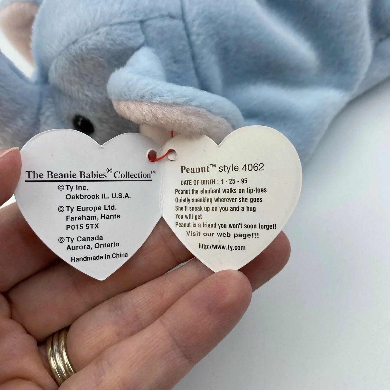 Charming Ty Original Beanie Babies Peanut Elephant Plush Toy 1995 Excellent Cond. Vintage