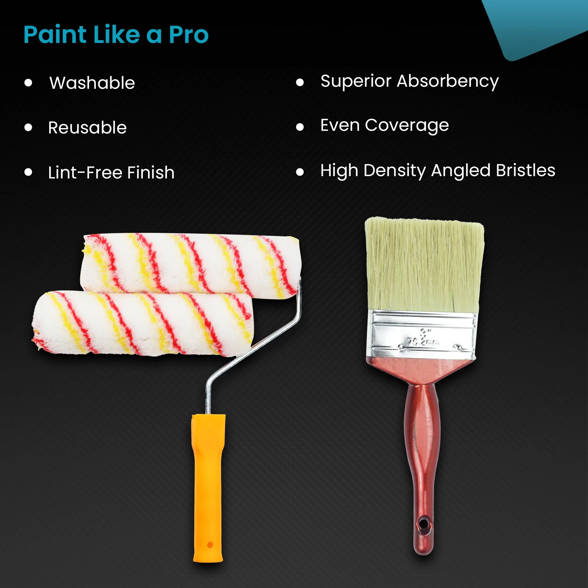 CHESTON DIY Paint Kit - Complete Self-Painting Set with Essential Tools - Painting Tray | Paint Roller | Paint Brush | WaterProof SandPaper | Masking Tape | Hand Gloves for painting at home