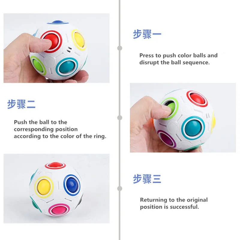 Children Rainbow Ball Cube 12 Holes Decompressed Intelligence Toys Press Fun Magic Ball Adults Puzzle Magic Pressing Toys