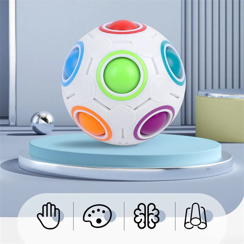 Children Rainbow Ball Cube 12 Holes Decompressed Intelligence Toys Press Fun Magic Ball Adults Puzzle Magic Pressing Toys