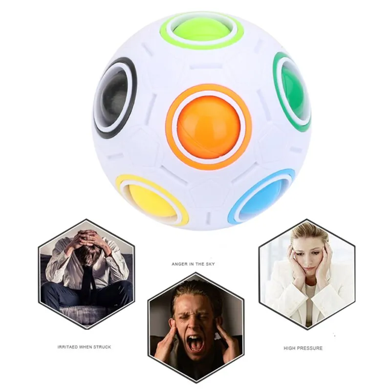 Children Rainbow Ball Cube 12 Holes Decompressed Intelligence Toys Press Fun Magic Ball Adults Puzzle Magic Pressing Toys