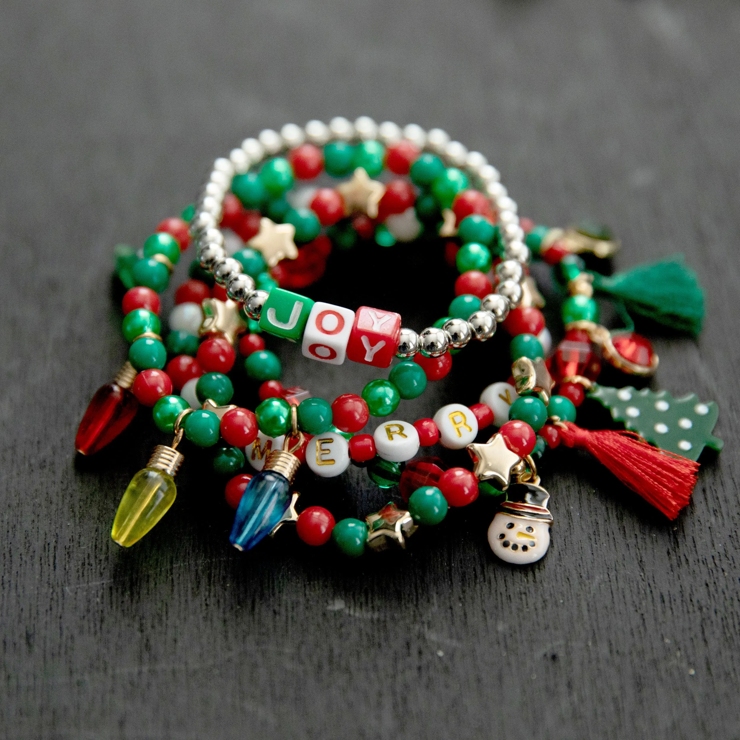 Christmas Joy Milk Bottle Bead Jar