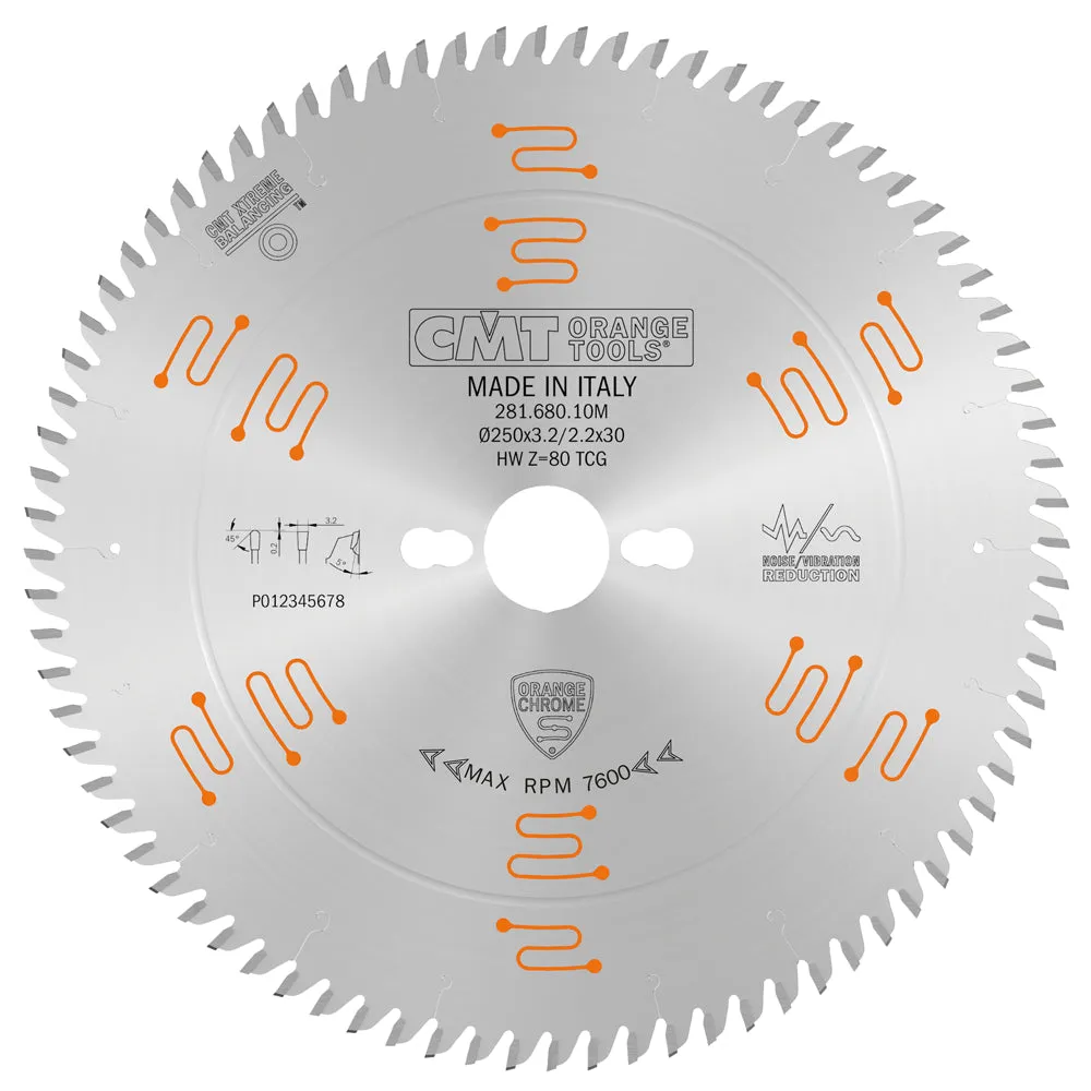 CMT Orange Tools 281.680.10M SINGLE-SIDED - LAMINATE & MELAMINE 250x3.2/2.2x30mm  T=80 TCG