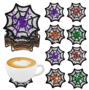 DIY Halloween Diamond Art Coasters, 8 Piece Set With Holder, Spider Web Designs