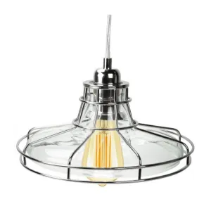 Edison Pendant Lamp with Chrome Metro Style Cage and Clear Glass