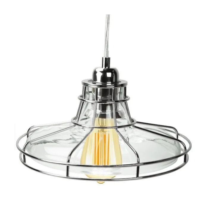 Edison Pendant Lamp with Chrome Metro Style Cage and Clear Glass