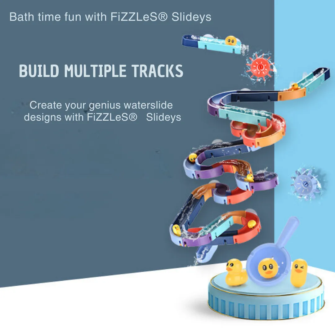 FiZZLeS Slidey 66 piece bath toy slide, Large Slide Construction Bath Toys for boys and girls