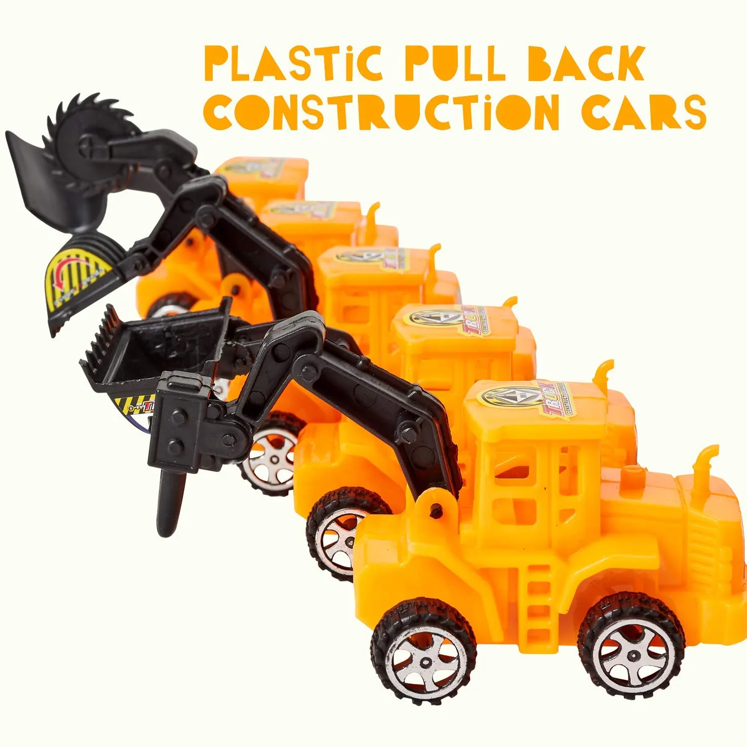 Kicko Pull Back Construction Cars Set - 1 Set - 5 Pack of Yellow Miniature Heavy Duty