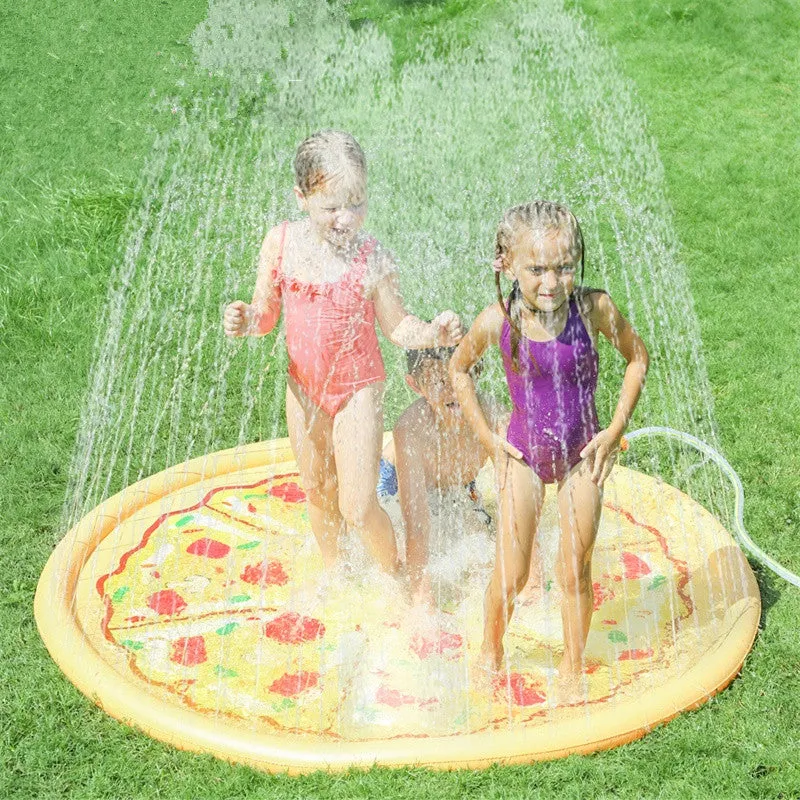 Kids PVC Lawn Sprinkler Play Mat 170x170cm Pizza Donuts Water Splash Playing Pad