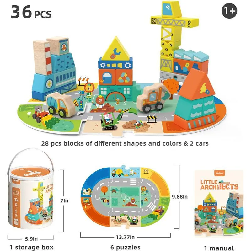 Little Architects Wooden Blocks 36pc