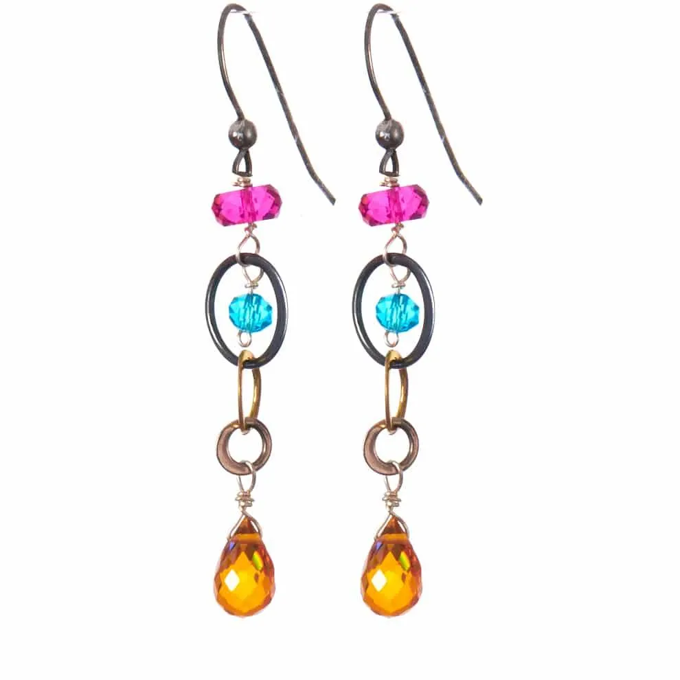 Mixed Metal Fun Everyday Colorful Drop Earrings