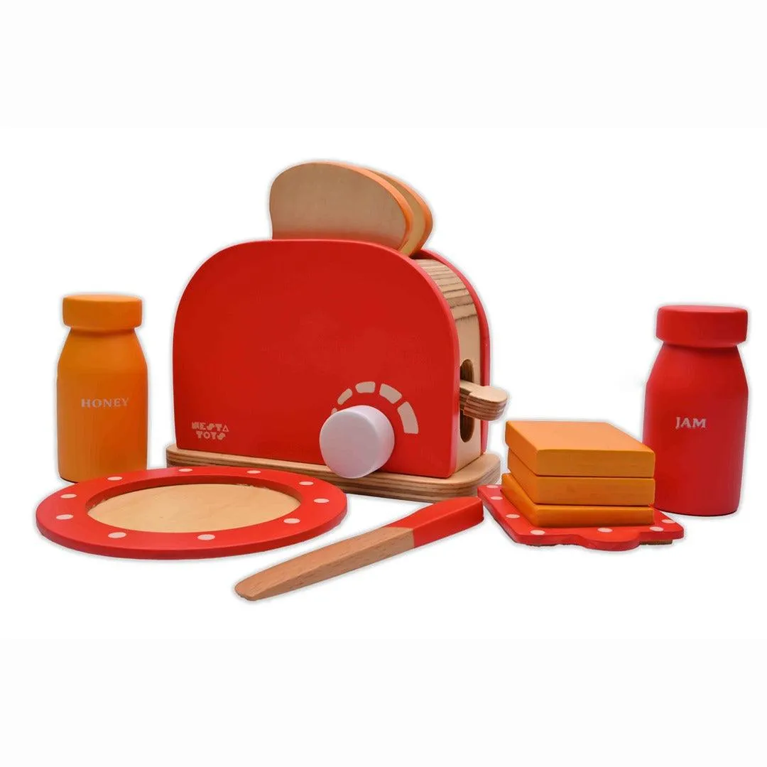 Nesta Toys Wooden Bread Pop-up Toaster - Kitchen Cooking Toy for Ages 3 