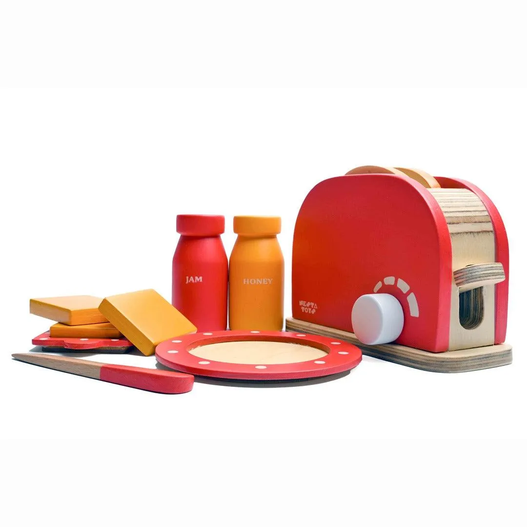 Nesta Toys Wooden Bread Pop-up Toaster - Kitchen Cooking Toy for Ages 3 