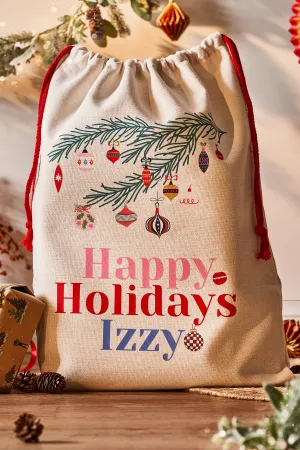 Personalised Retro Christmas Baubles Santa Sack