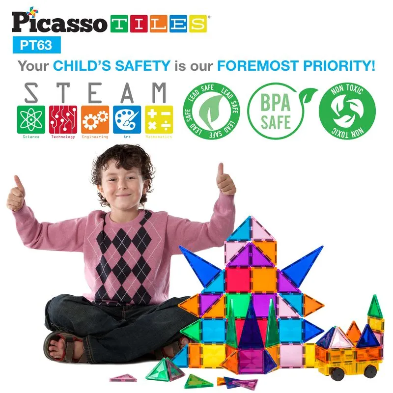 Picasso Tiles 63Pc Magnetic Tiles