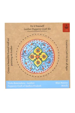Potli DIY Wall Art Leather Puppetry Painitng kit Blue Pottery pattern Blue 5" for Adults