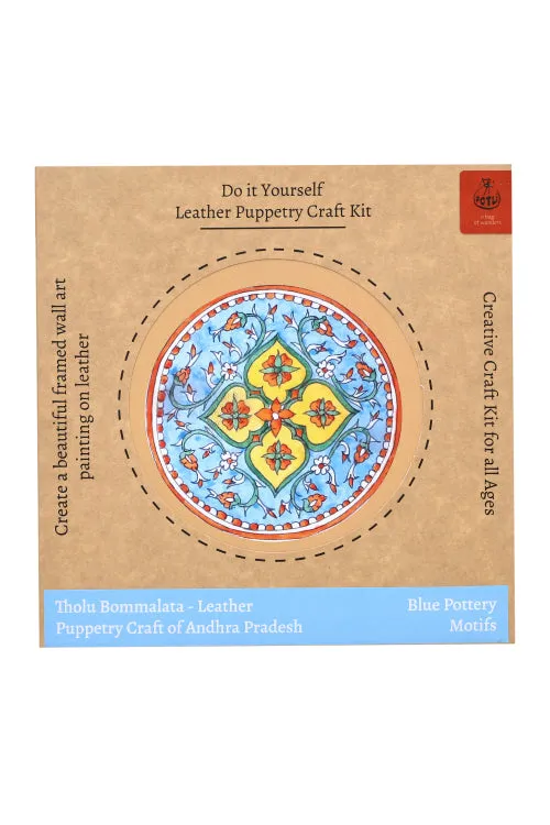 Potli DIY Wall Art Leather Puppetry Painitng kit Blue Pottery pattern Blue 5" for Adults