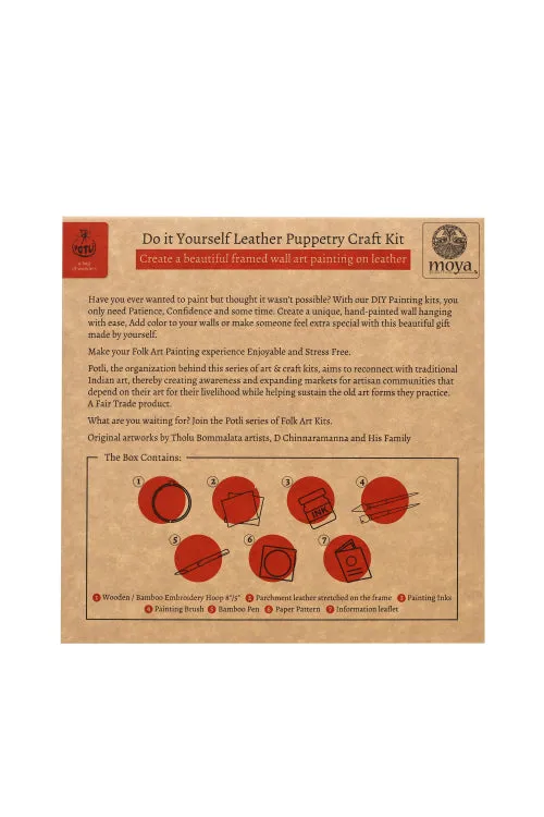 Potli DIY Wall Art Leather Puppetry Painitng kit Traditional pattern 8" for Adults -Kalamkari Pattern