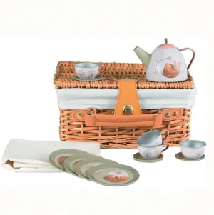 Tin Tea Set Forest in Wicker Basket