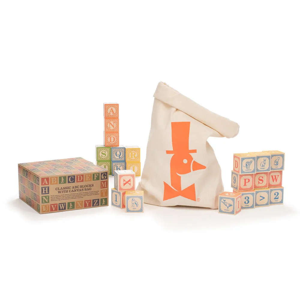 Uncle Goose Classic Wooden ABC Toy Blocks - with Canvas Bag