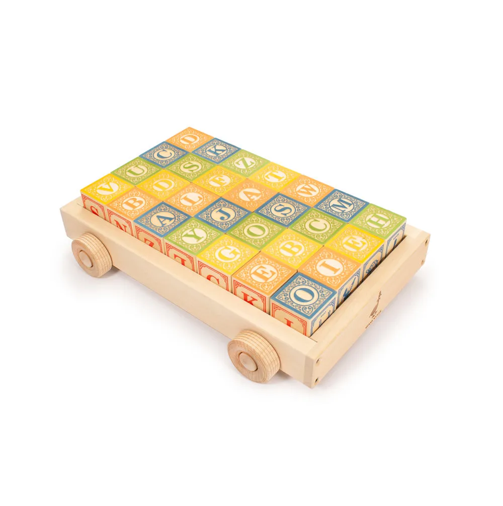 Uncle Goose Classic Wooden ABC Toy Blocks - with Pull Wagon