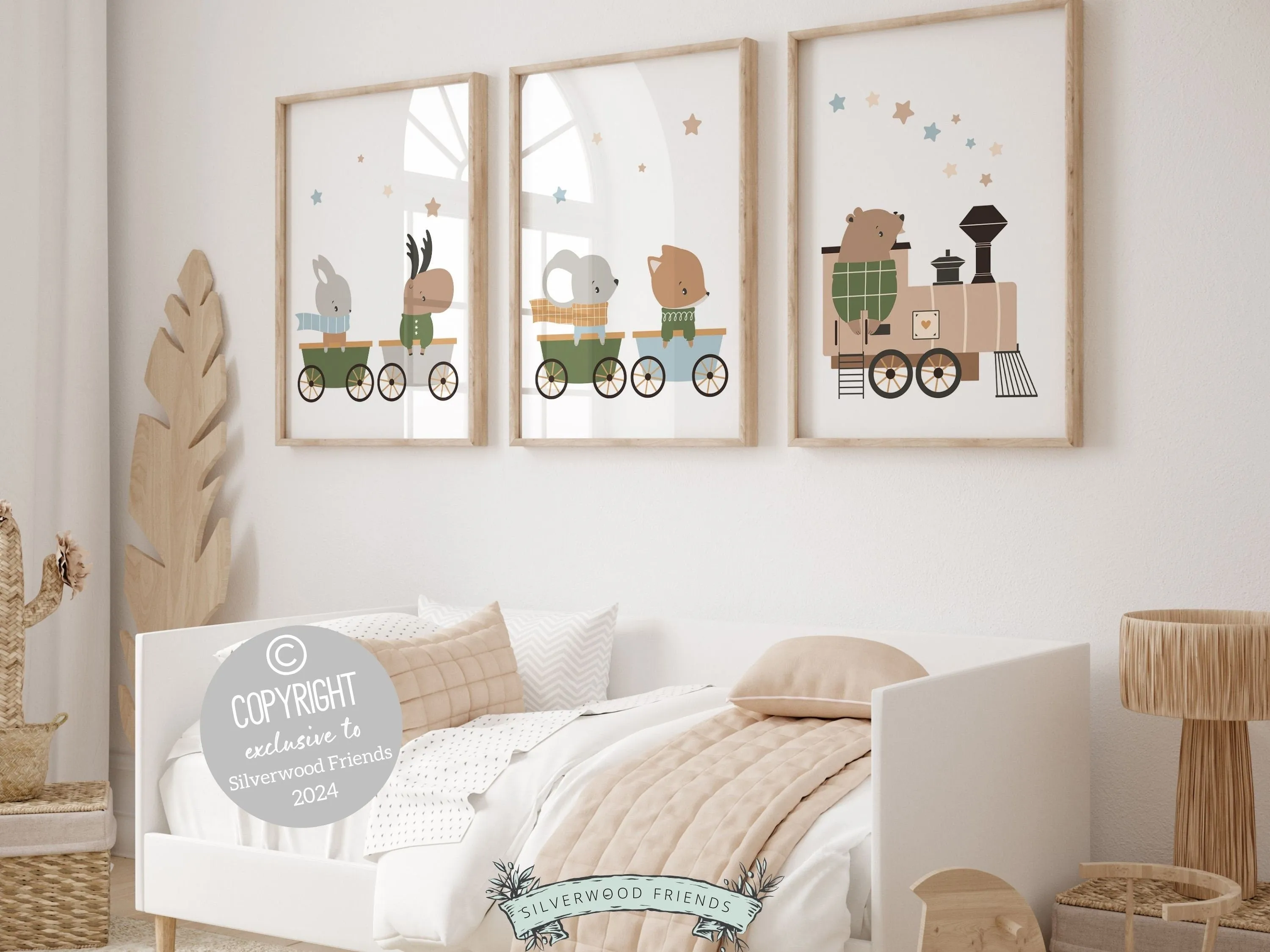 Woodland Animal Train Nursery Prints - Set of 3
