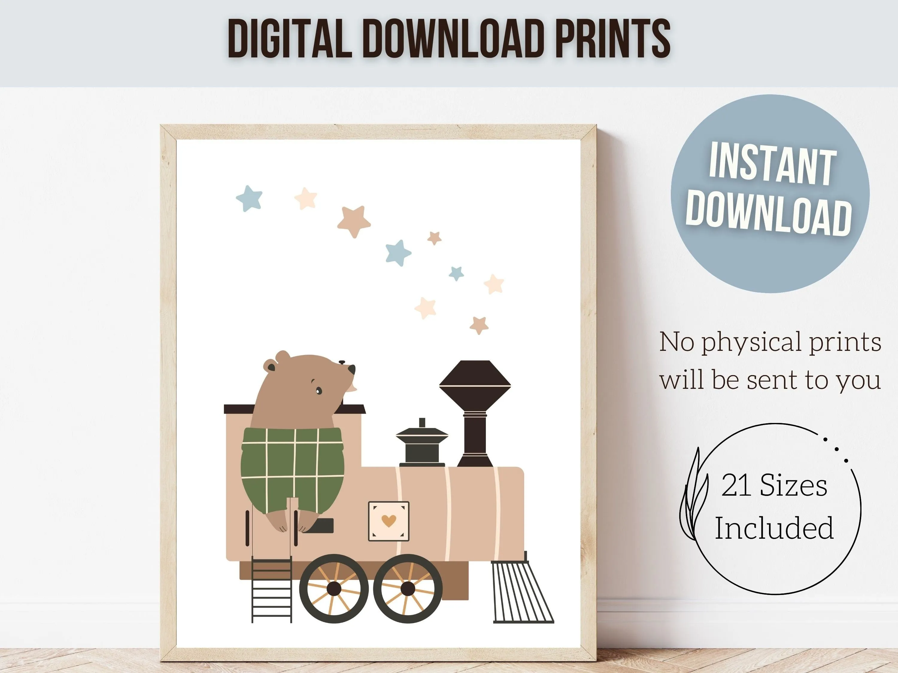 Woodland Animal Train Nursery Prints - Set of 3